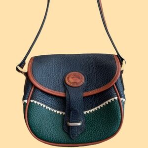 Vintage Dooney & Bourke Blue & Green Saddle Bag